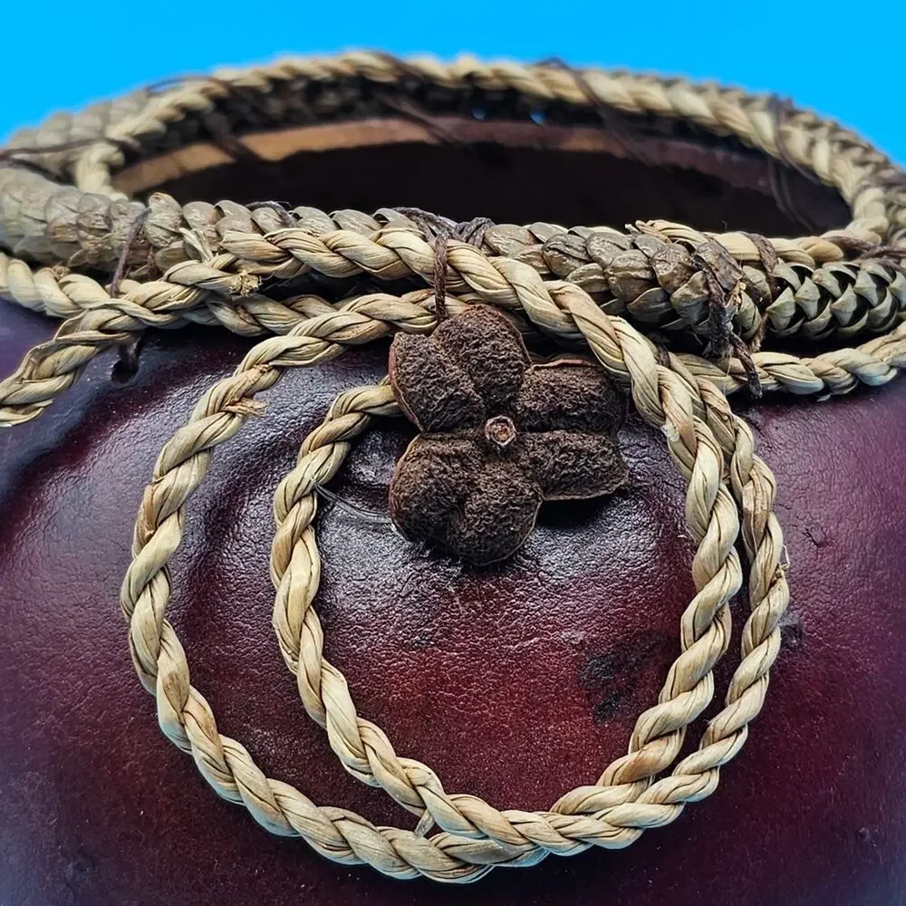 Handcrafted Brown Decorative Gourd with Braided Accent